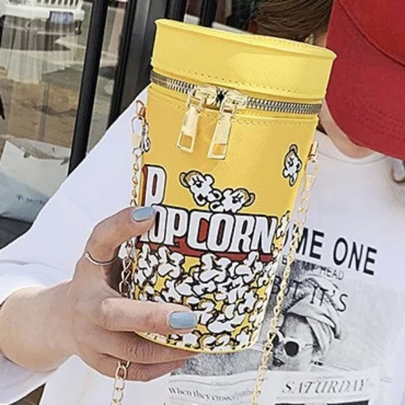 Playful Popcorn Print Yellow Crossbody Bag - Picture 2 of 14